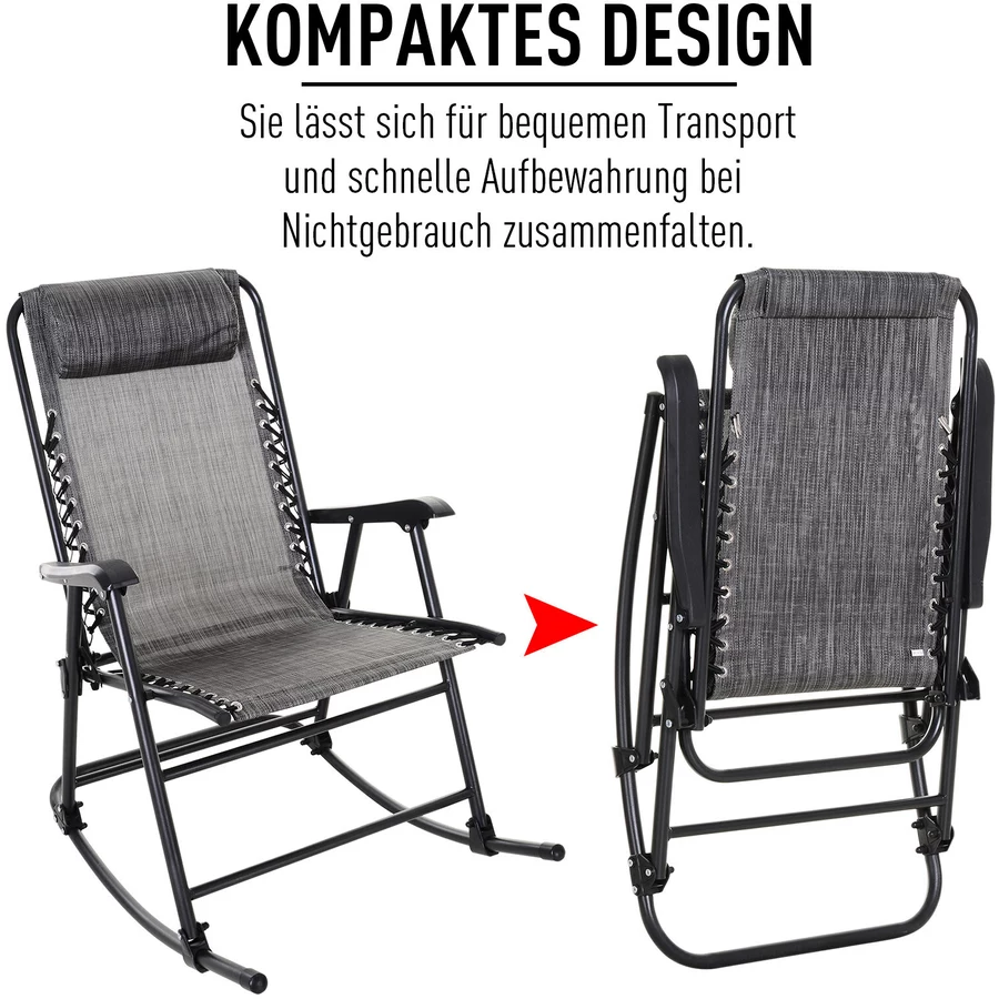 Outsunny Schaukelstuhl mit Kopfkissen grau