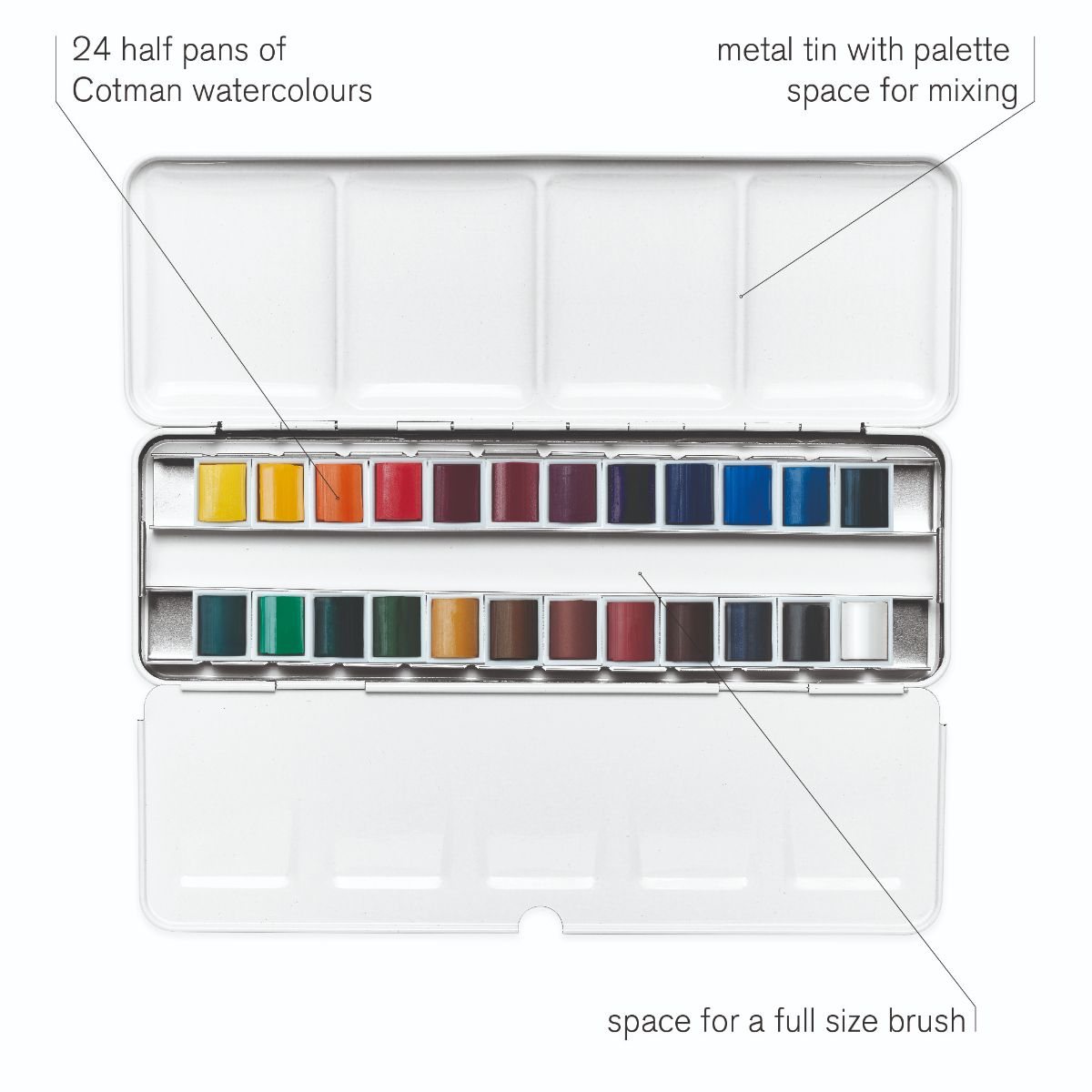 Winsor & Newton Cotman 24 Half Pan Watercolour Paint Metal Sketch Box