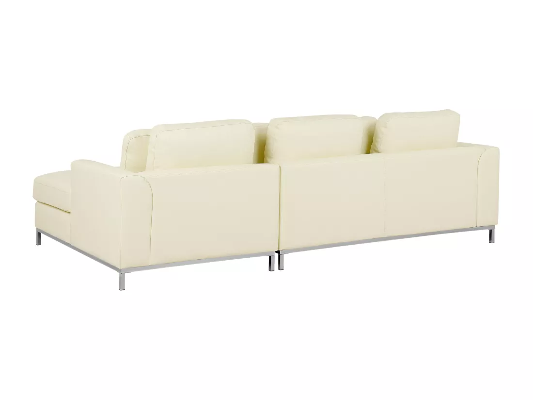 Canapé Angle à droite en Cuir Véritable Beige et Pouf Ottoman Housses Amovibles Oslo