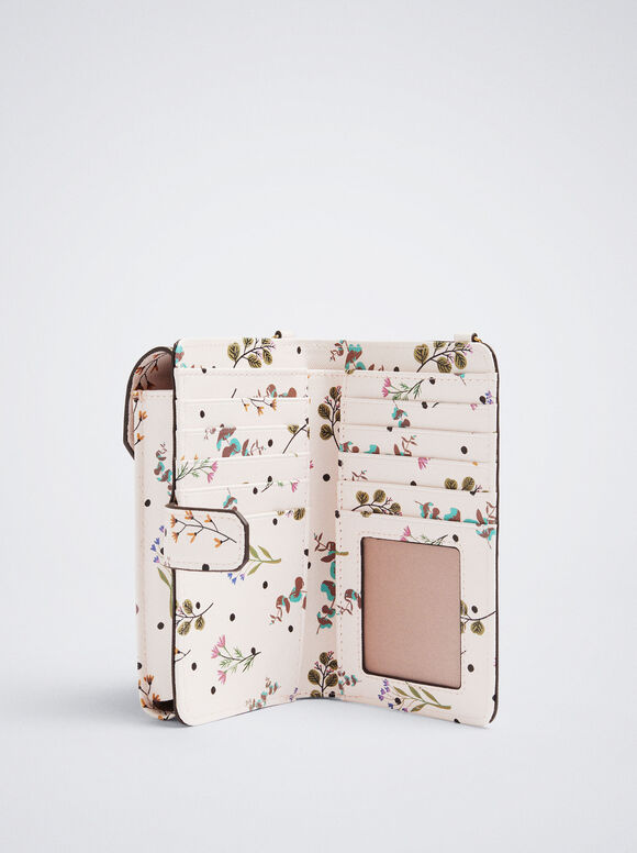 Bolsa para celular com estampa floral - Bege