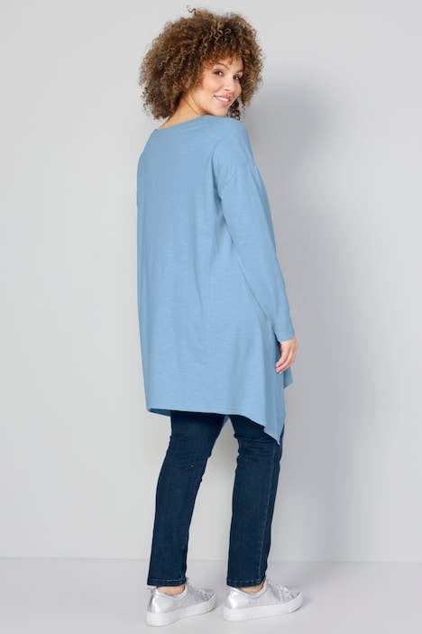 T-Shirt, oversized, V-Ausschnitt, Langarm, Zipfelsaum