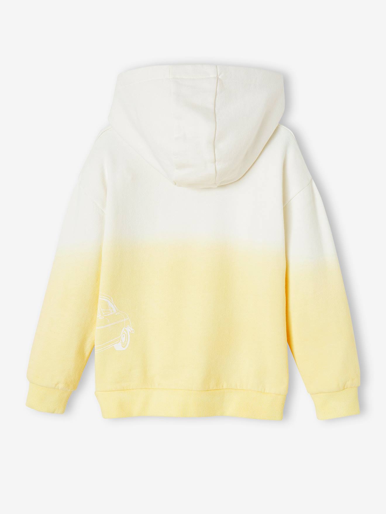 Moletom amarelo pastel com estampa de carro e efeito 