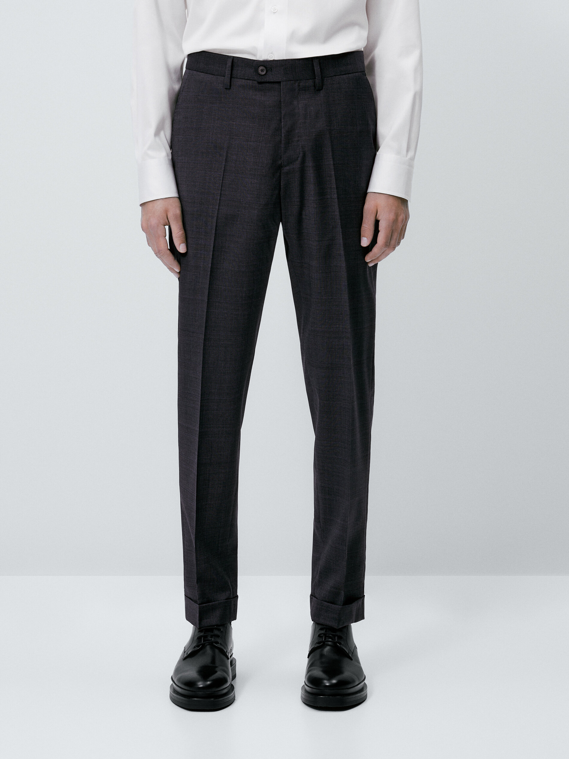 Pantalón traje lana super 120's cuadros - GRIS