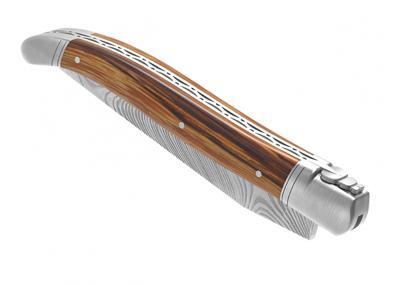 Couteau Laguiole collection damas avec un manche en bois de serpent et 2 mitres en acier inoxydable