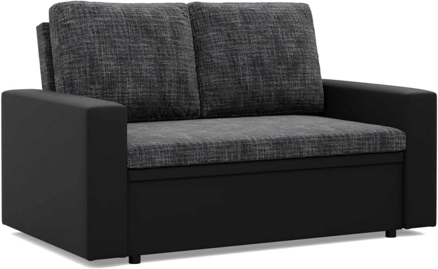 Mebligo - Zweisitzer Sofa Wohnzimmer mit Schlaffunktion, Bettkasten und Kunsteleder 148x90x87 (BxHxT) Dunkelgrau und Schwarz Luna, Schlafsofa Platzsparend, Schlafcouch, Sofabett, Sofa Bed, Bettsofa