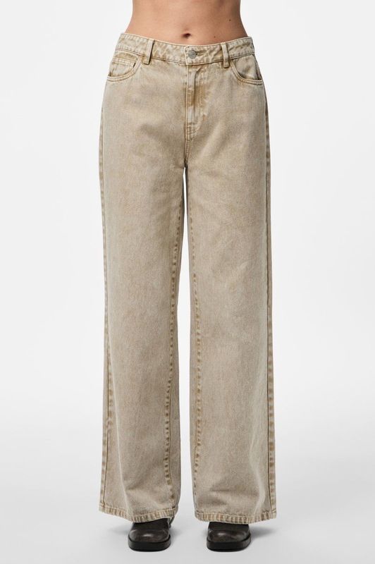 Pieces - Pcfay Mw Wide - Denim Jeans - Sandshell - Dames