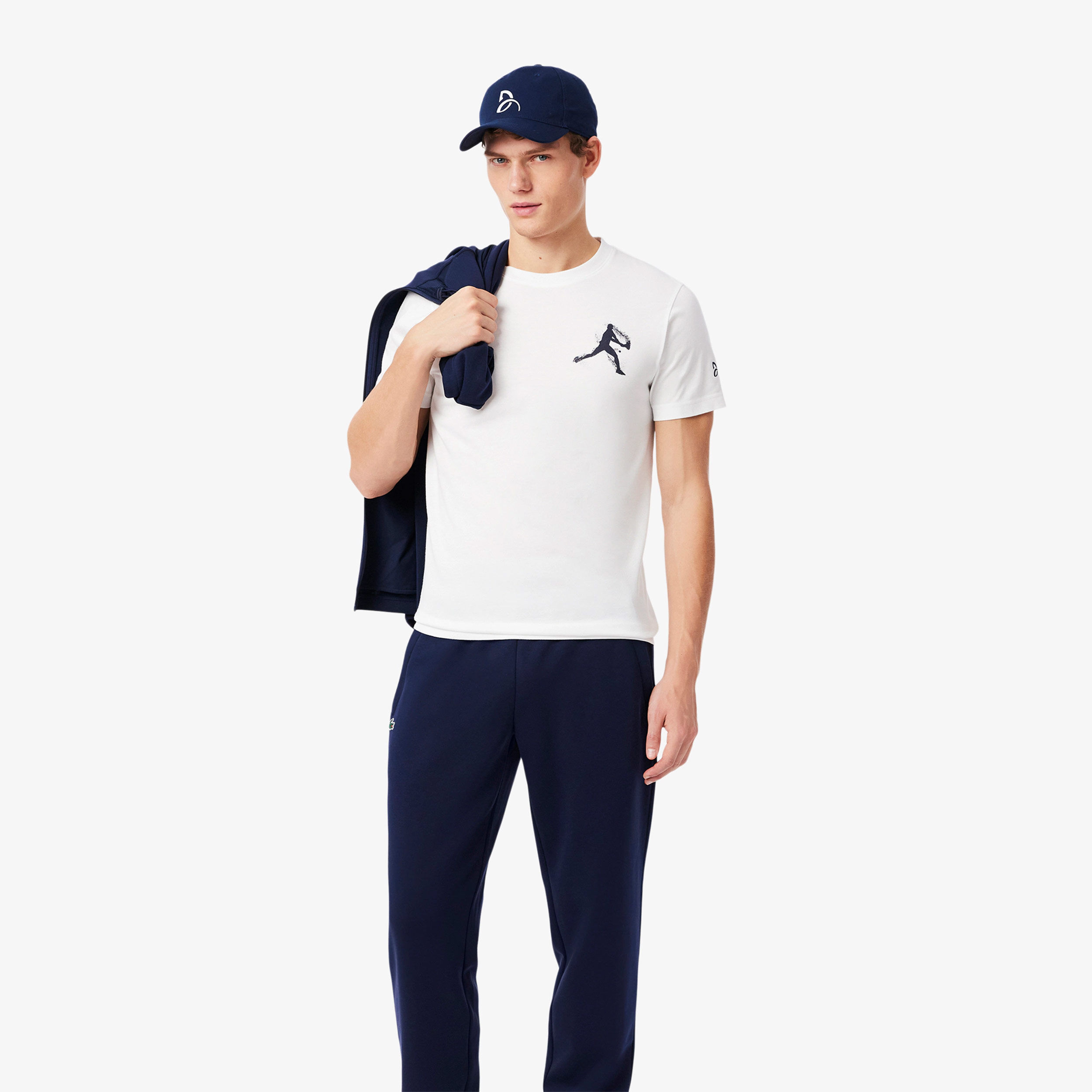 Lacoste Djokovic T-shirt Hommes - Blanc , Bleu Foncé