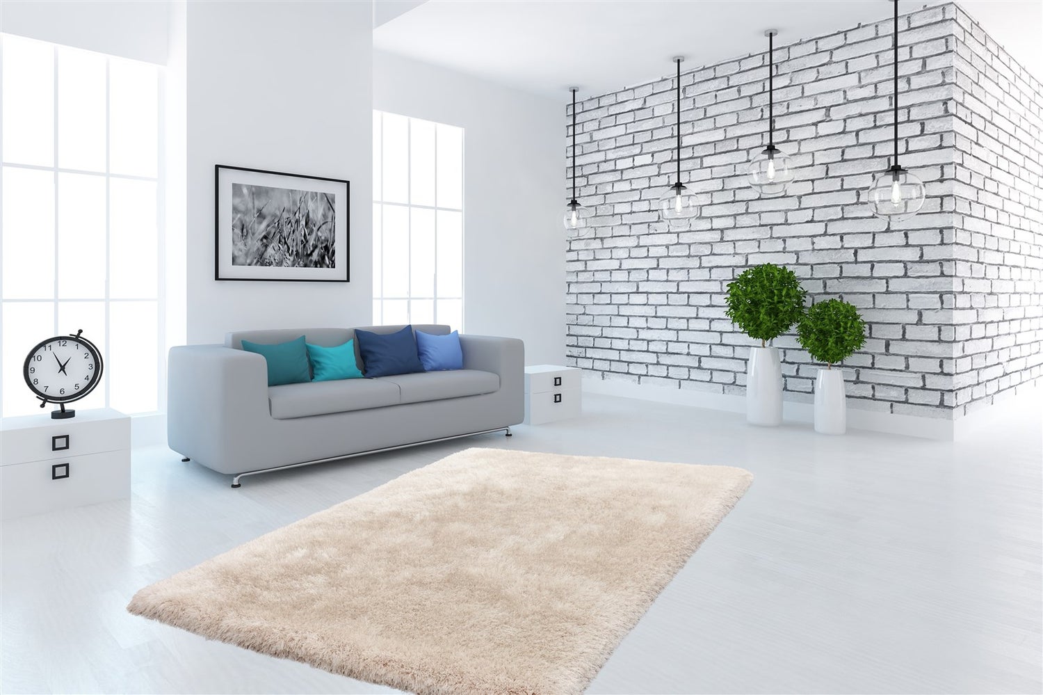 Velvique hoogpolig tapijt, effen ivoor, handgetuft, 80 x 150 cm
