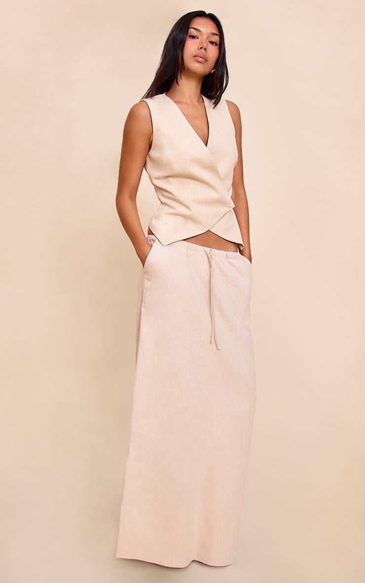 Naturel Gilet Asymétrique À Boutons En Mélange De Lin Premium