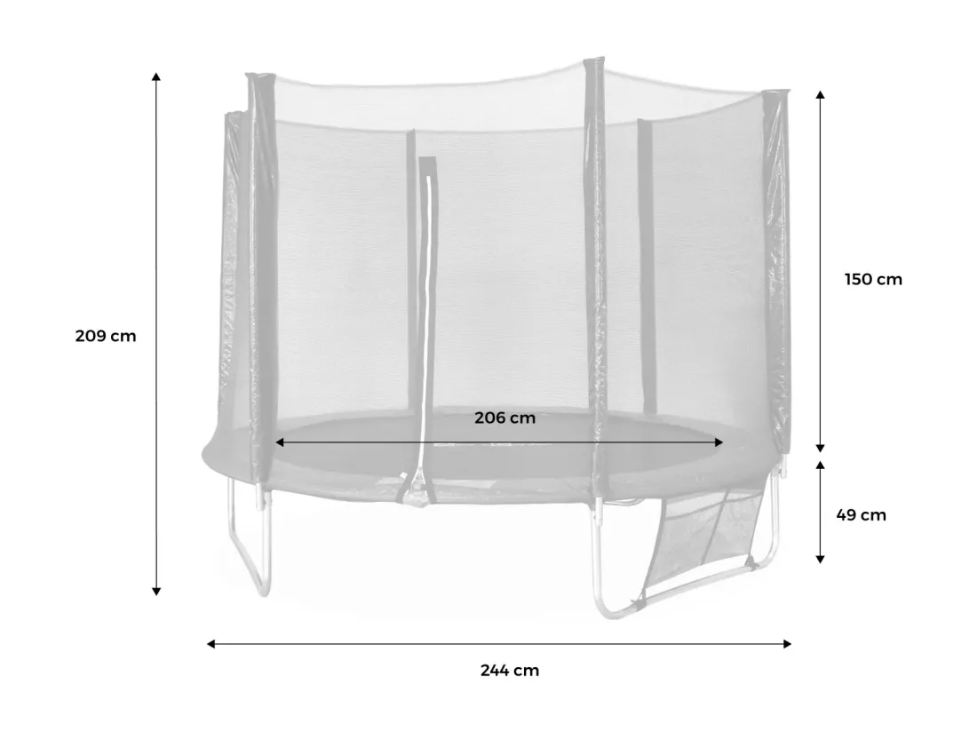 Trampoline 250 cm. gris. avec filet de protection. bâche. filet pour chaussures. kit d’ancrage