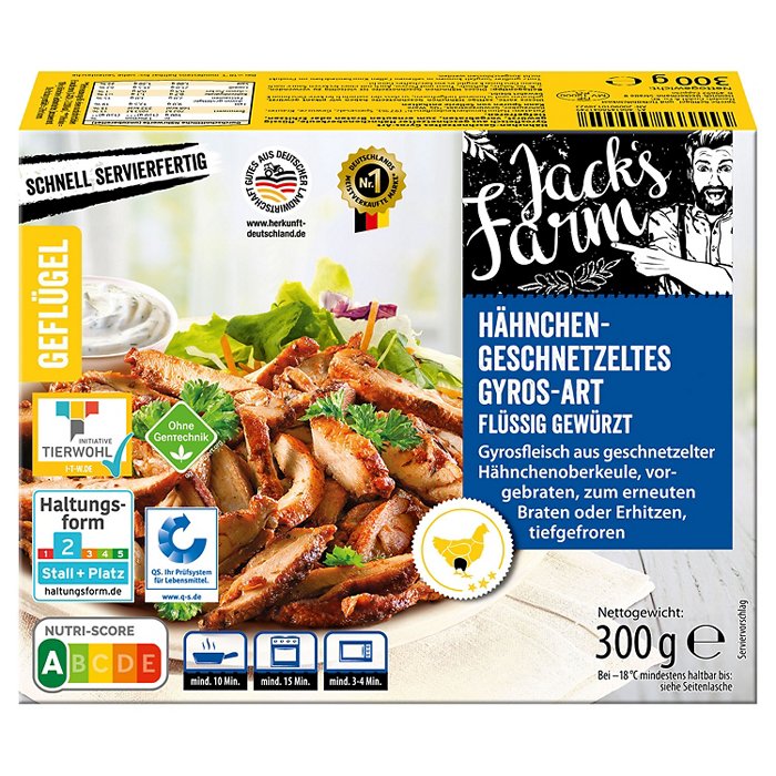 JACK´S FARM Hähnchen Geschnetzeltes 300 g, Gyros Art