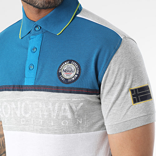 Polo Manches Courtes Gris Bleu Blanc