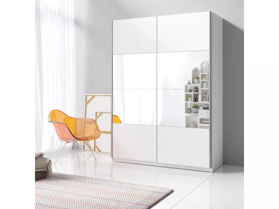 Chambre à coucher complète collection EOS : Armoire 150cm, Lit 180x200, commode, chevets. Couleur blanc mat