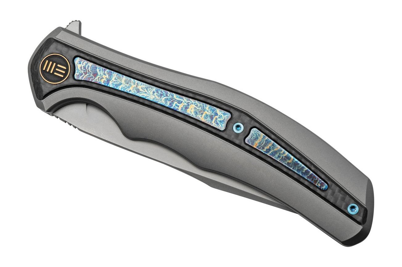 WE Knife Zonda WE22016-2 Gray Titanium, Twill Carbon Fiber Flamed Titanium, Bead Blasted, zakmes Kellen Bogardus design