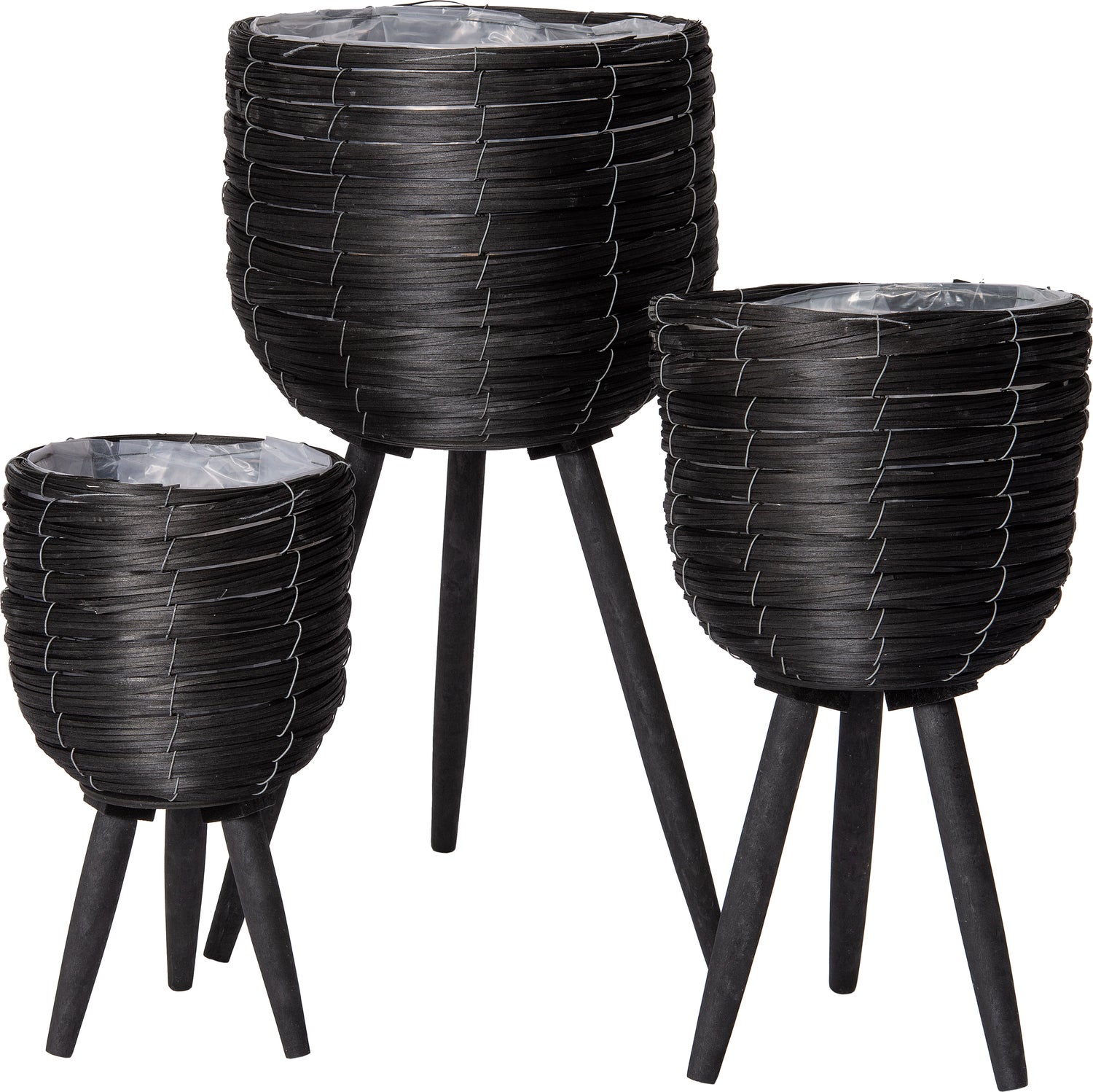 Intratuin bloempot op poten riet zwart D 25 H 46 cm