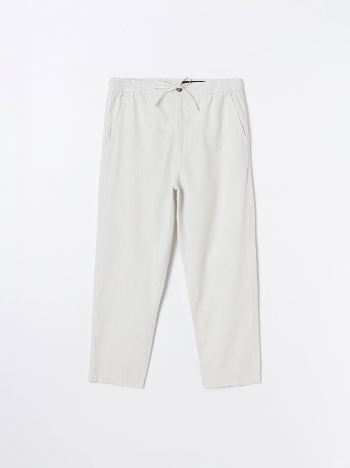 Calça jogger em algodão e linho - Cinza claro