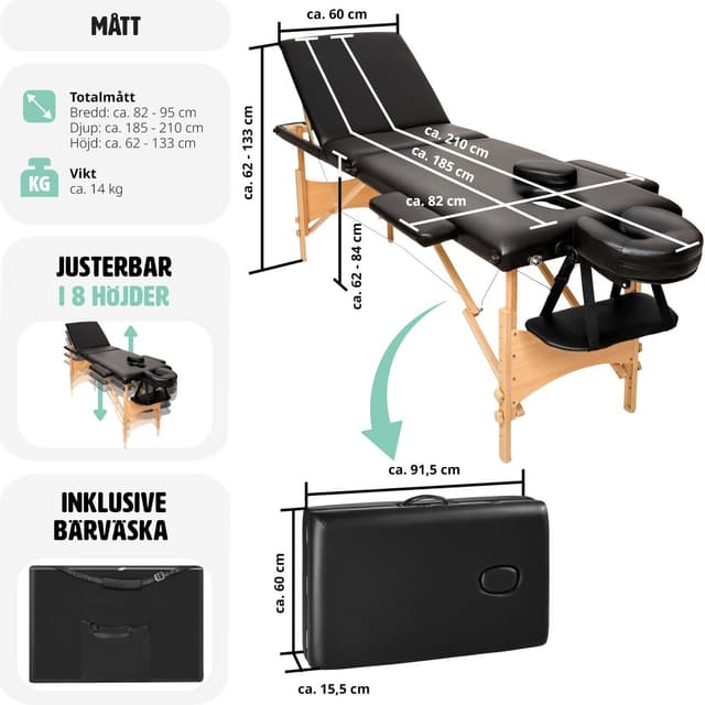 Massagebriks med 3 zoner, polstring + taske