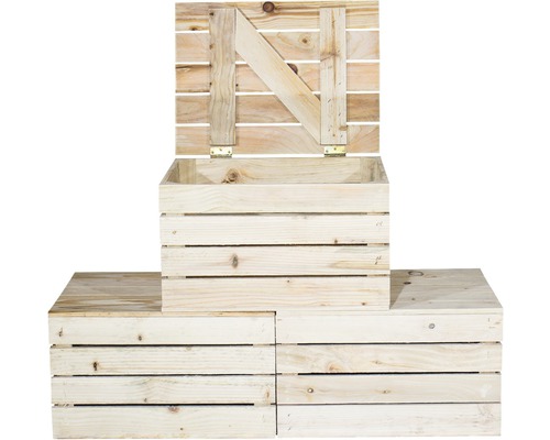Vintage houten kist, natuurlijke afwerking, klein, 50x40x30 cm, set van 3