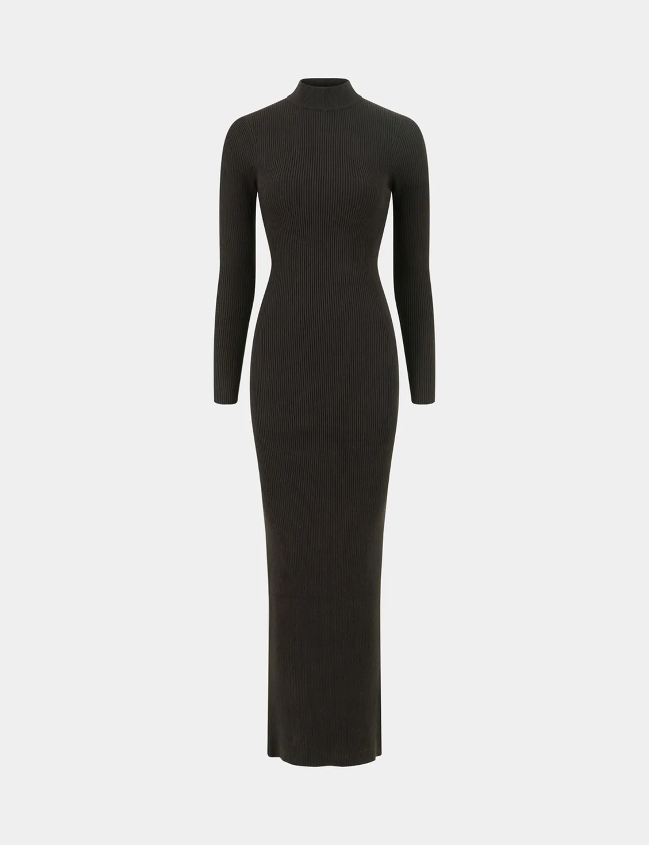 Robe longue côtelée à col montant noire