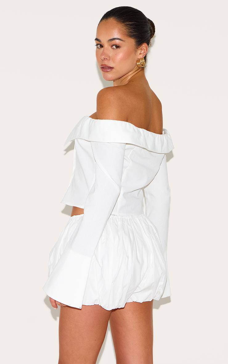 Blanc Chemise Bardot Boutonnée En Mélange De Lin