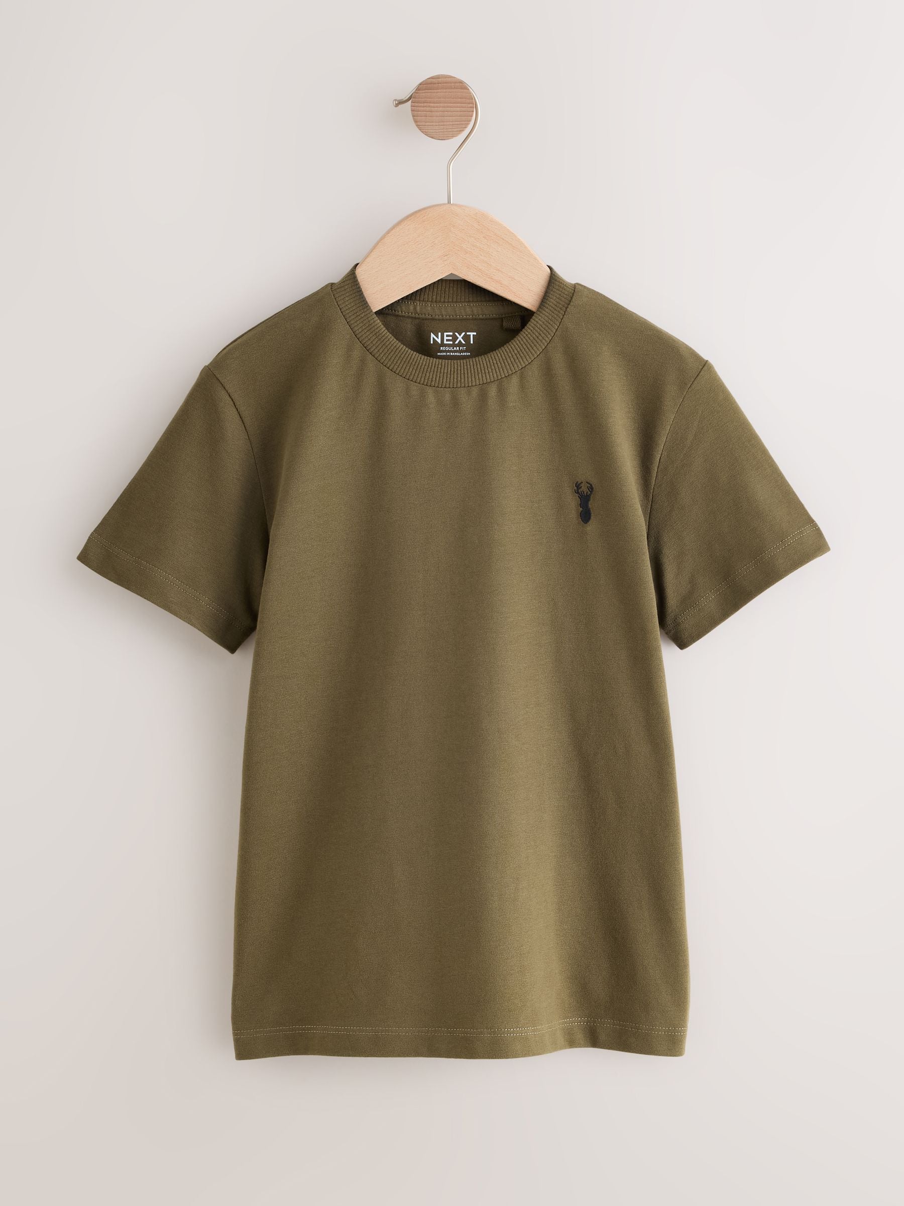Grijs/zwart/kakigroen/lichtbruin - T-shirts met korte mouwen en geborduurd rendier, verpakking van 4 (3-16jr)