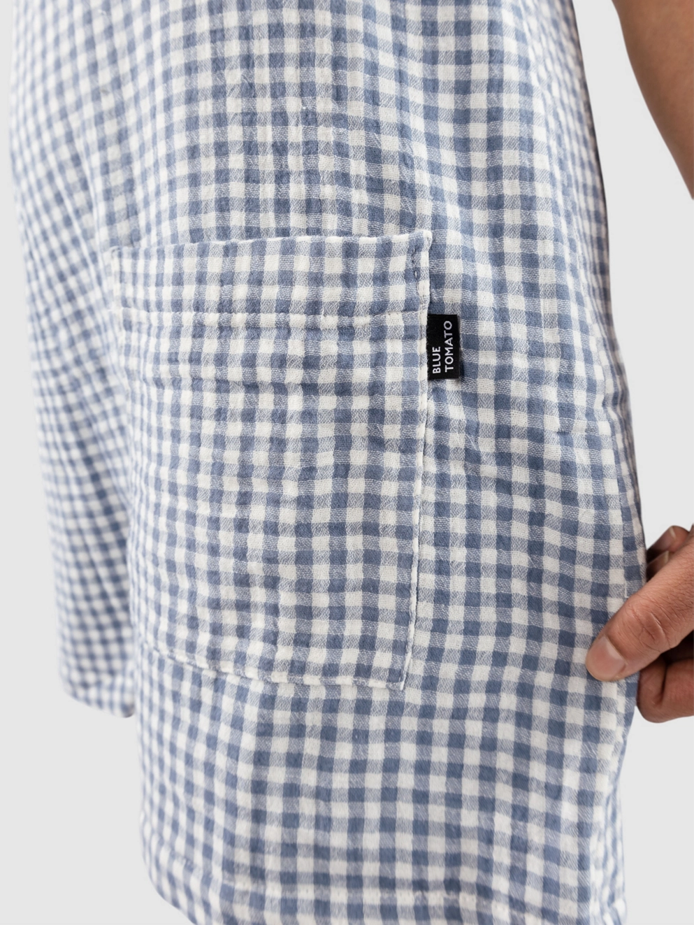 Blue Tomato Short Linen Overall gingham blue
