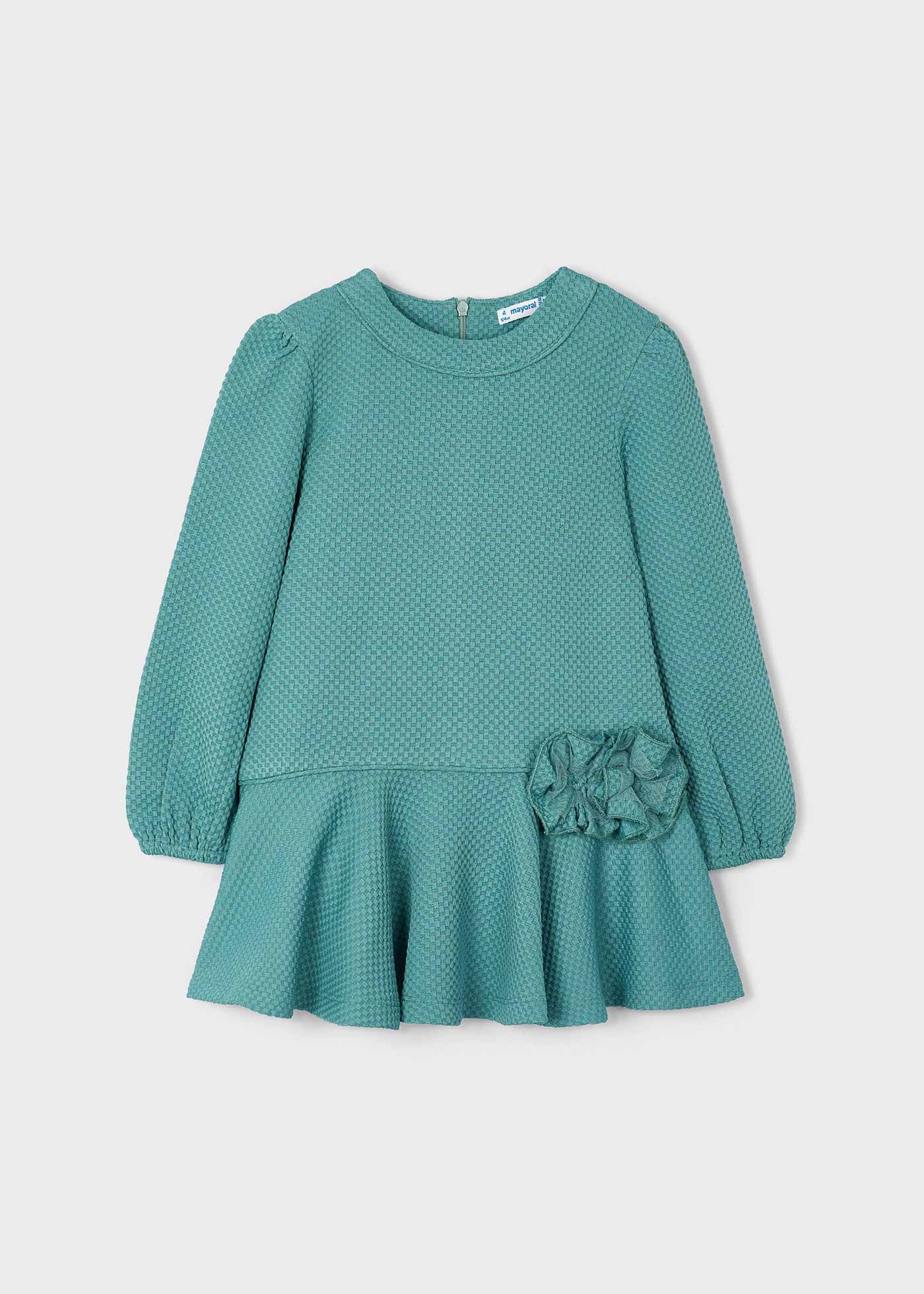 Vestido turquesa de malha estruturada para meninas