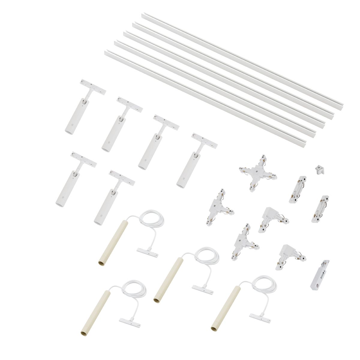Modern railsysteem met 6 spots en 4 hanglampen beige met wit 1-fase - Slimline Uzzy Keno