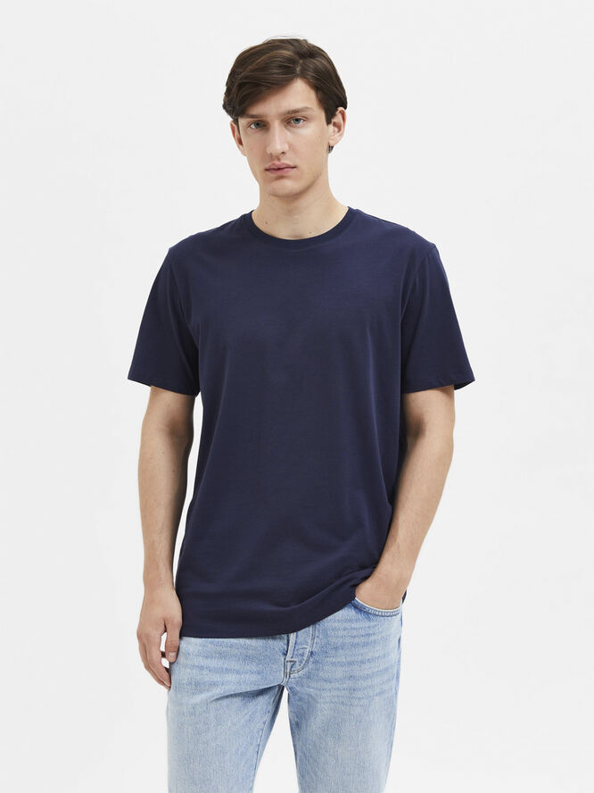 Selected Homme SLHASPEN SS O-NECK TEE W NOOS Blå