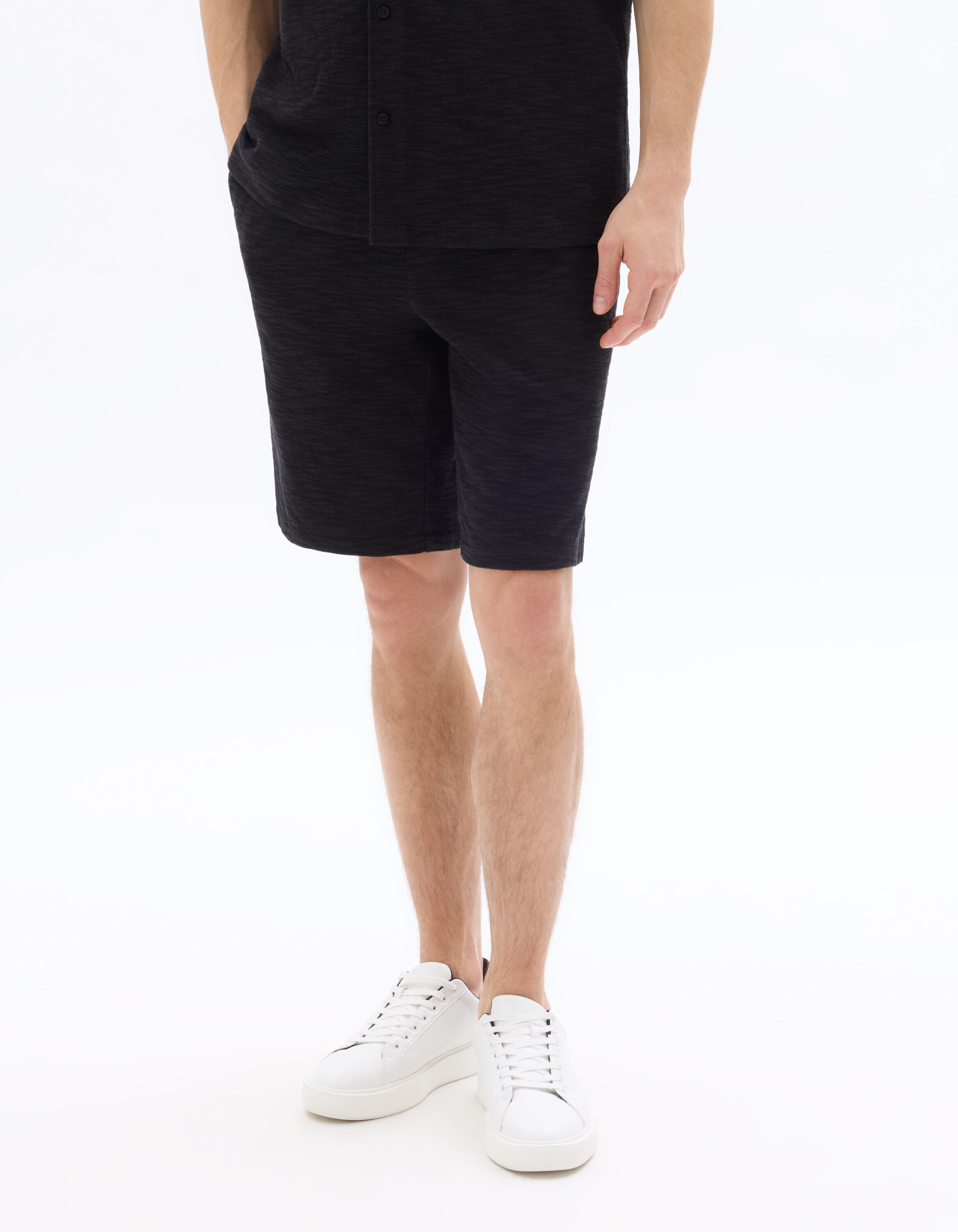 Bermuda regular effet bouclette - noir