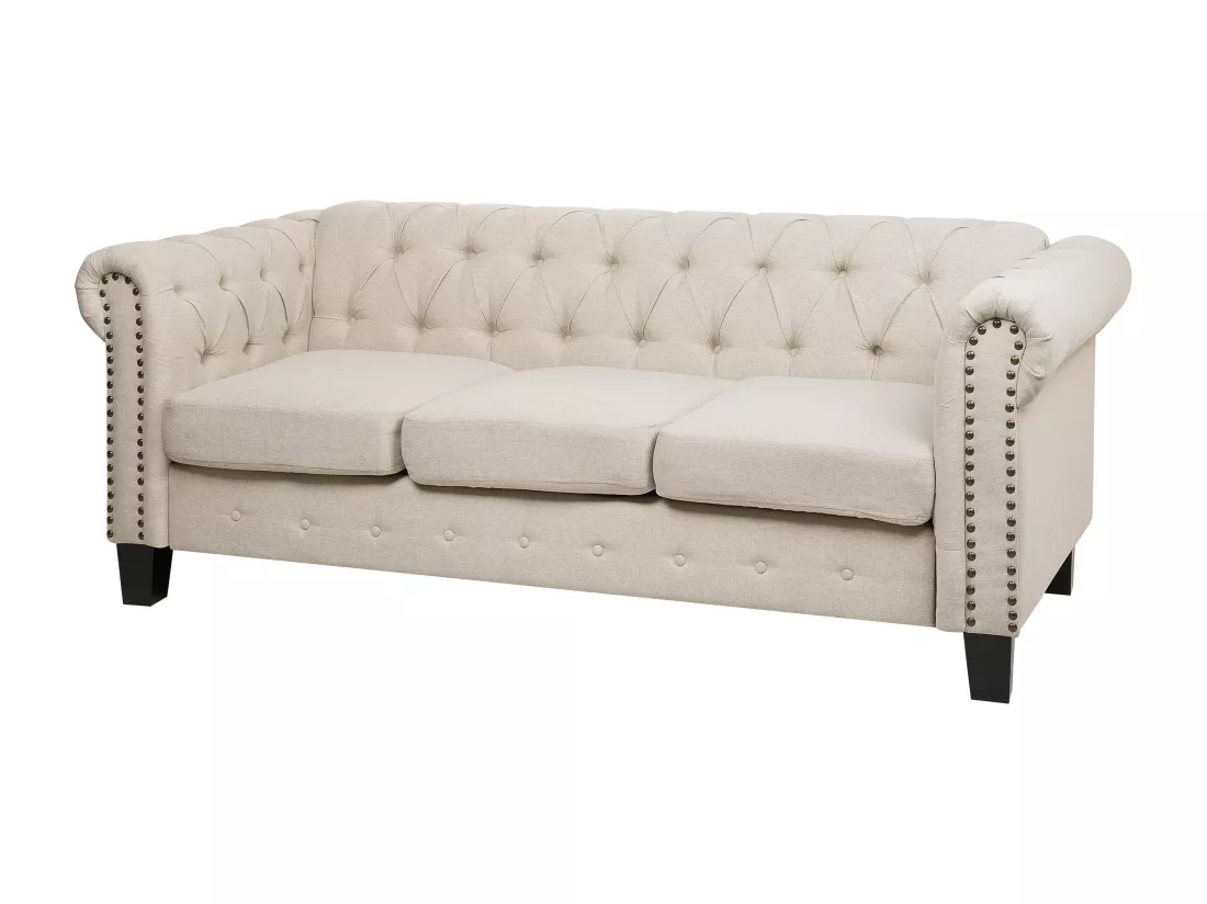 Canapé 3 places en tissu beige avec pieds droits CHESTERFIELD