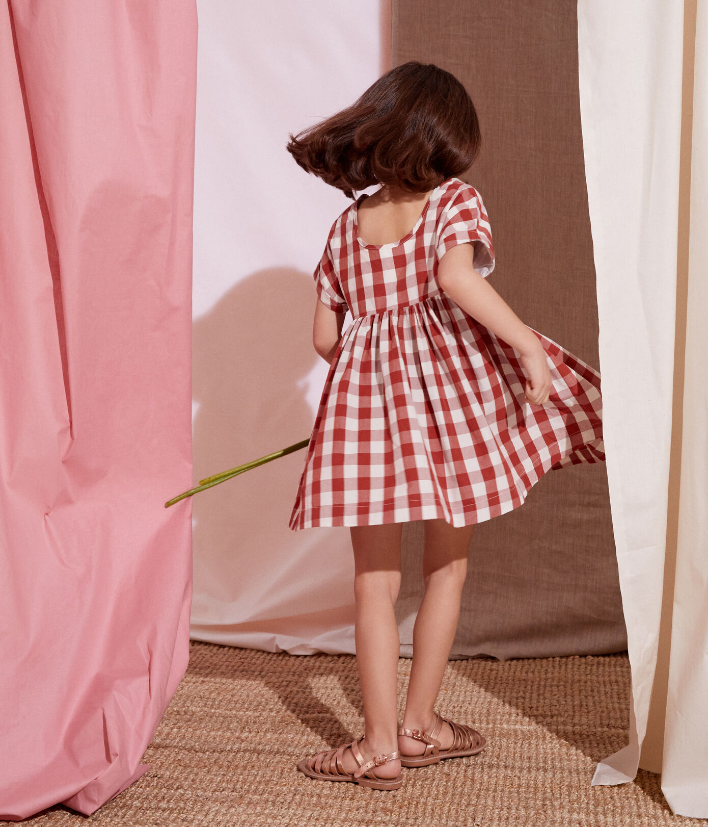 Robe manches courtes en popeline enfant fille