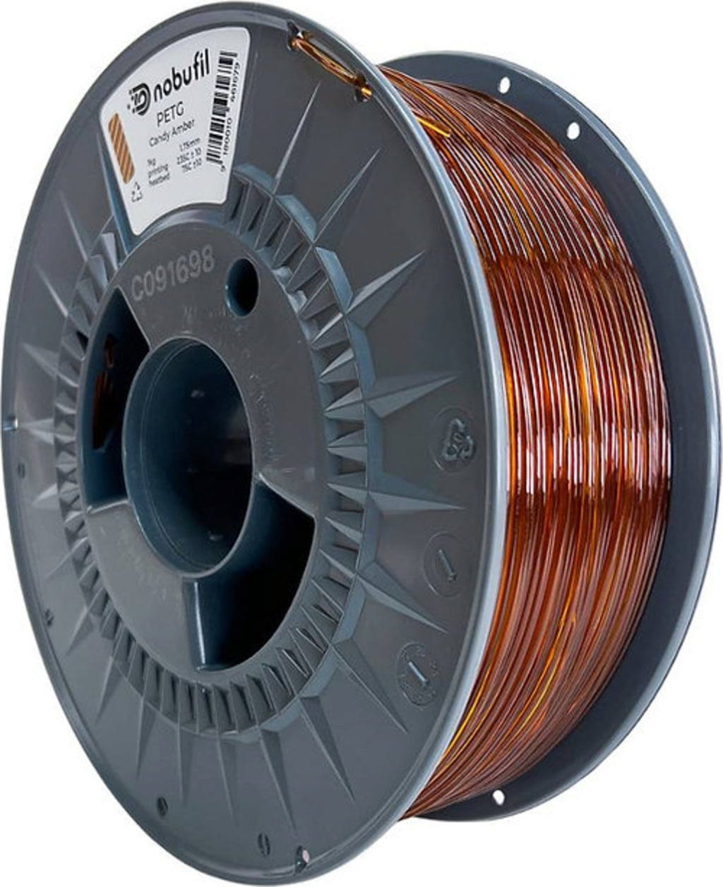 Nobufil  PETG Candy Amber, 1,75 mm / 1000 g    Leicht zu druckendes PETG Filament aus recyceltem Kunststoffabfall