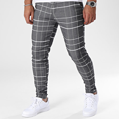 Pantalon A Carreaux Gris Anthracite Chiné