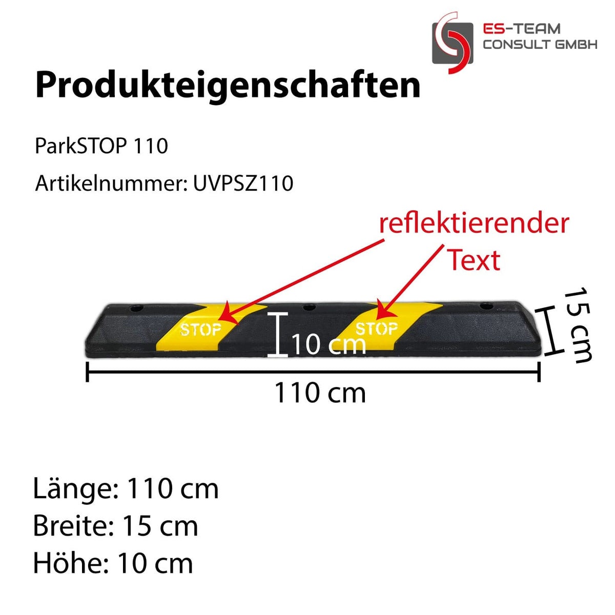 UVV PARKSTOP - Wielstopper, voertuigstopper, parkeermarkering + STOP, reflecterend / 600 mm, geel