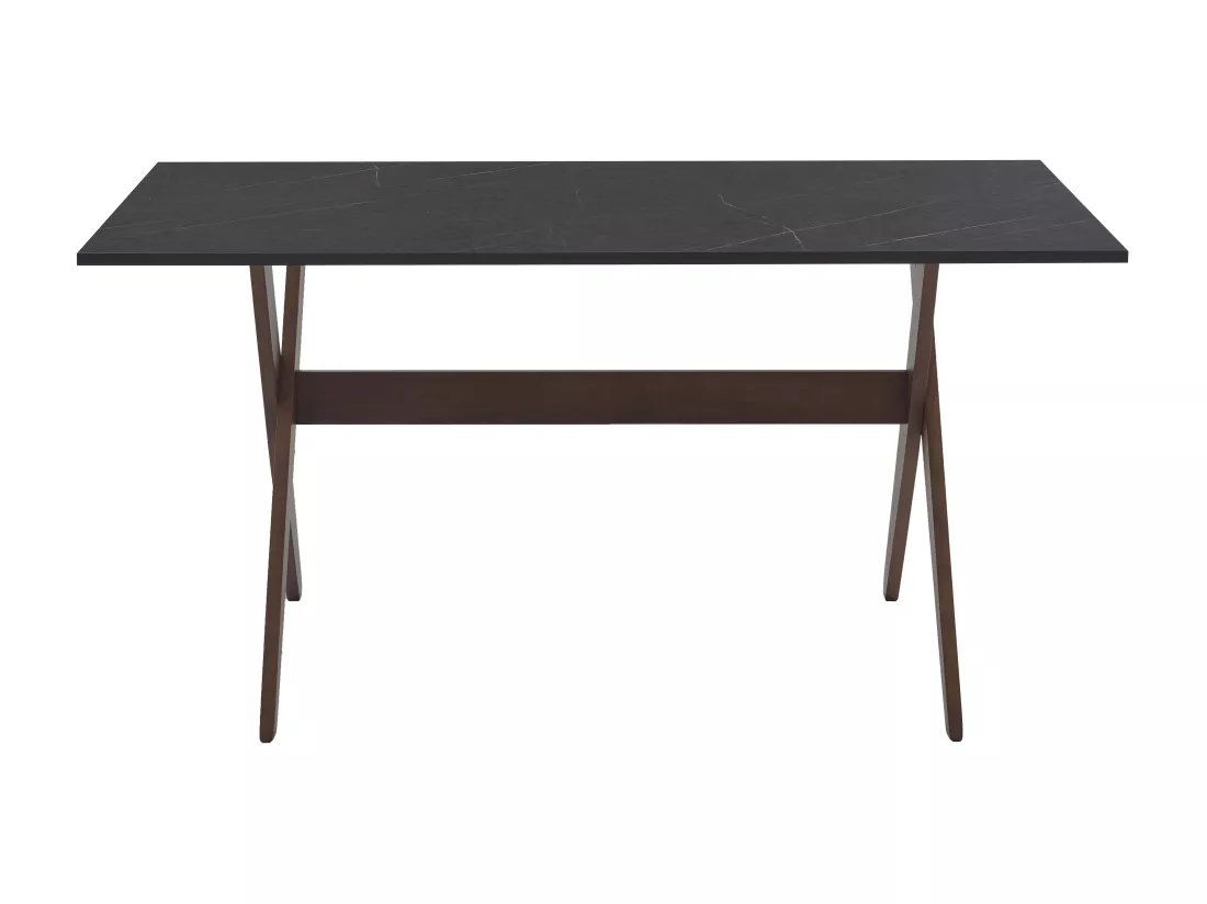 Table à manger 6 personnes en MDF et hêtre - Anthracite et naturel foncé - SERANI