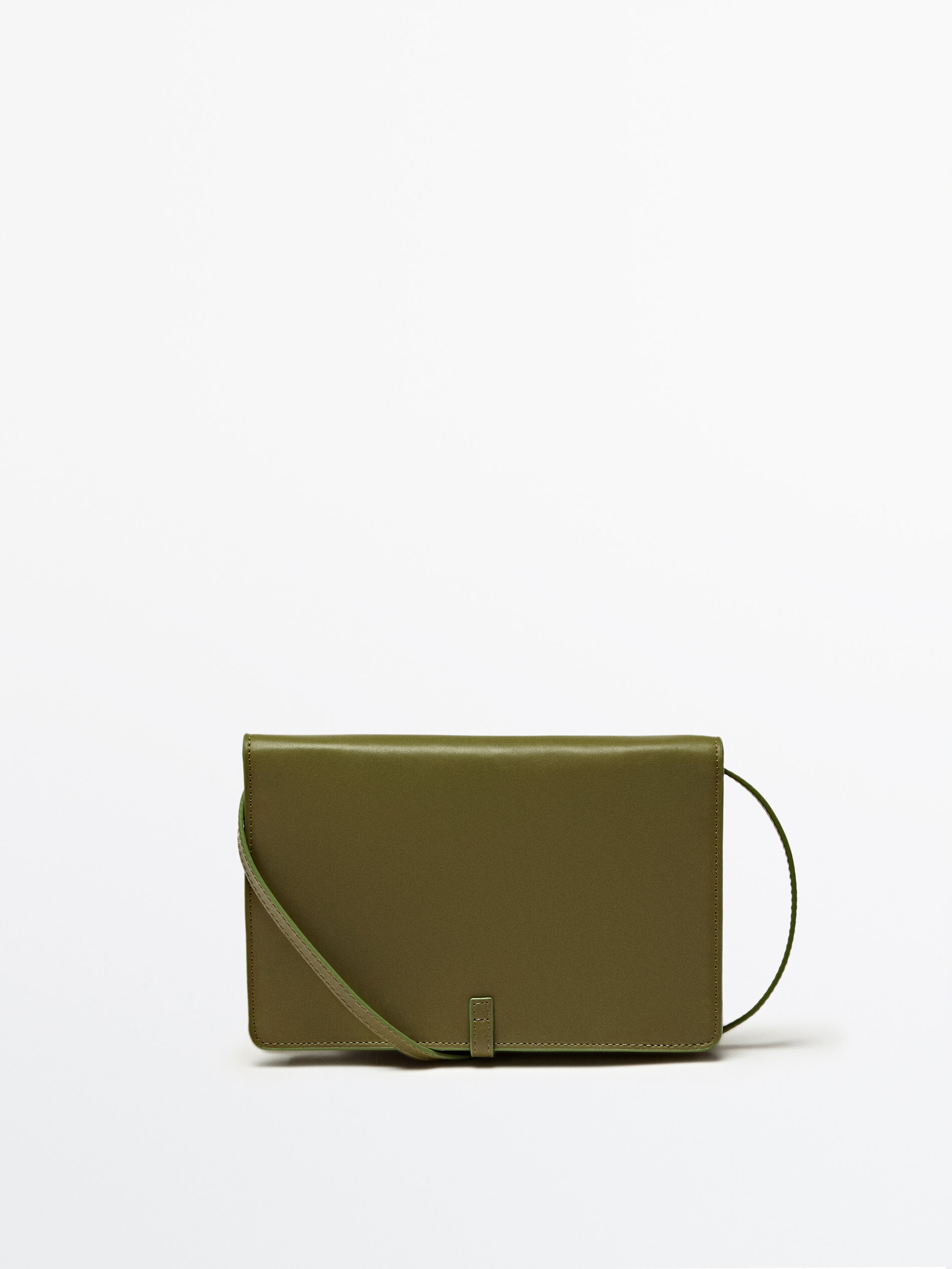 Bolsa de ombro em couro com porta-celular - Cáqui