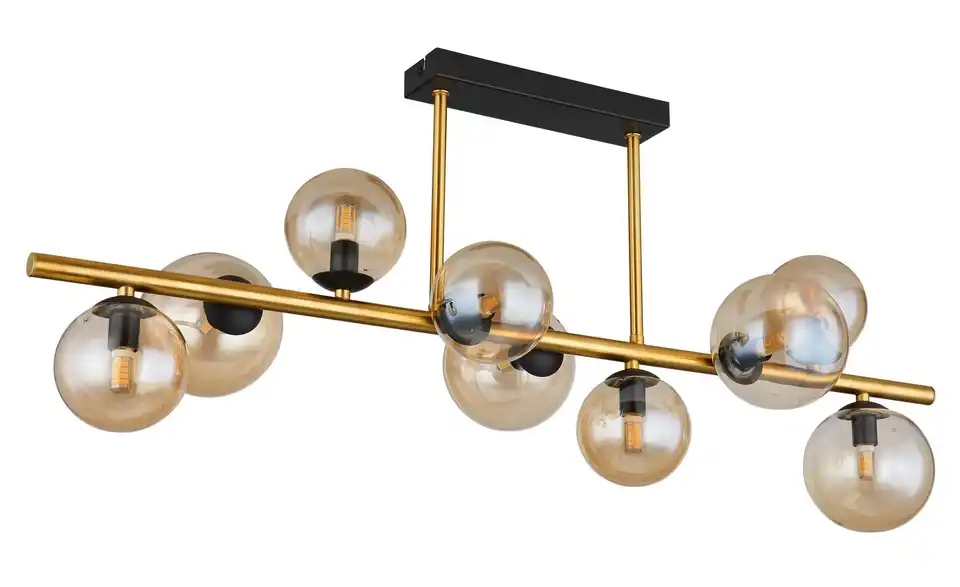 Deckenleuchte 38 cm 9-flammig 87 cm 30 cm Schwarz, Goldfarben, Orange
