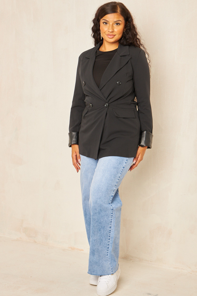 Veste blazer bi-matière noire