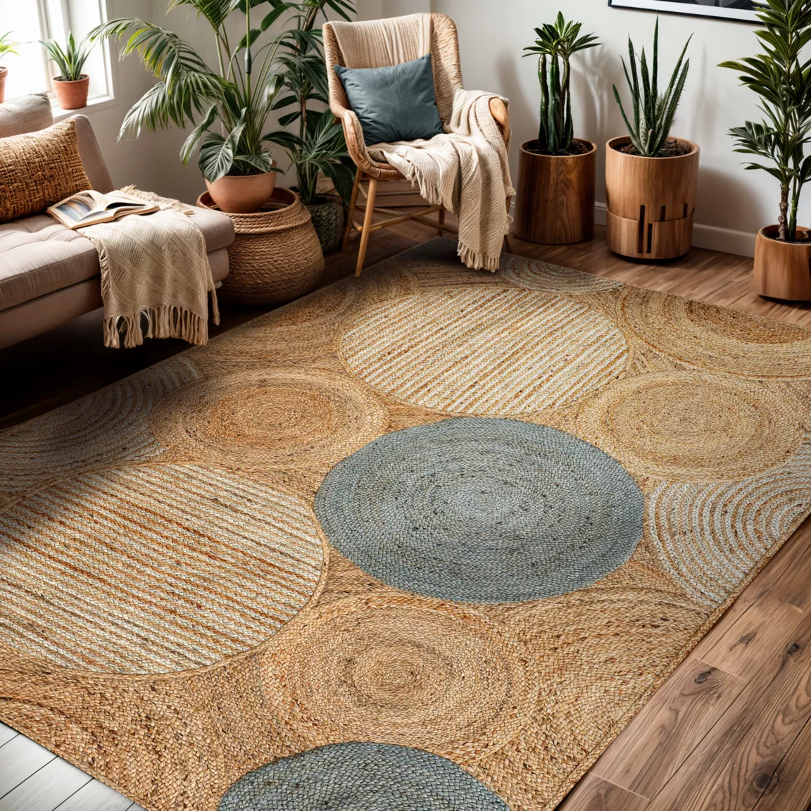 Tapis de salon rectangulaire jute tissée main (140 x 200 cm) Tara Marron