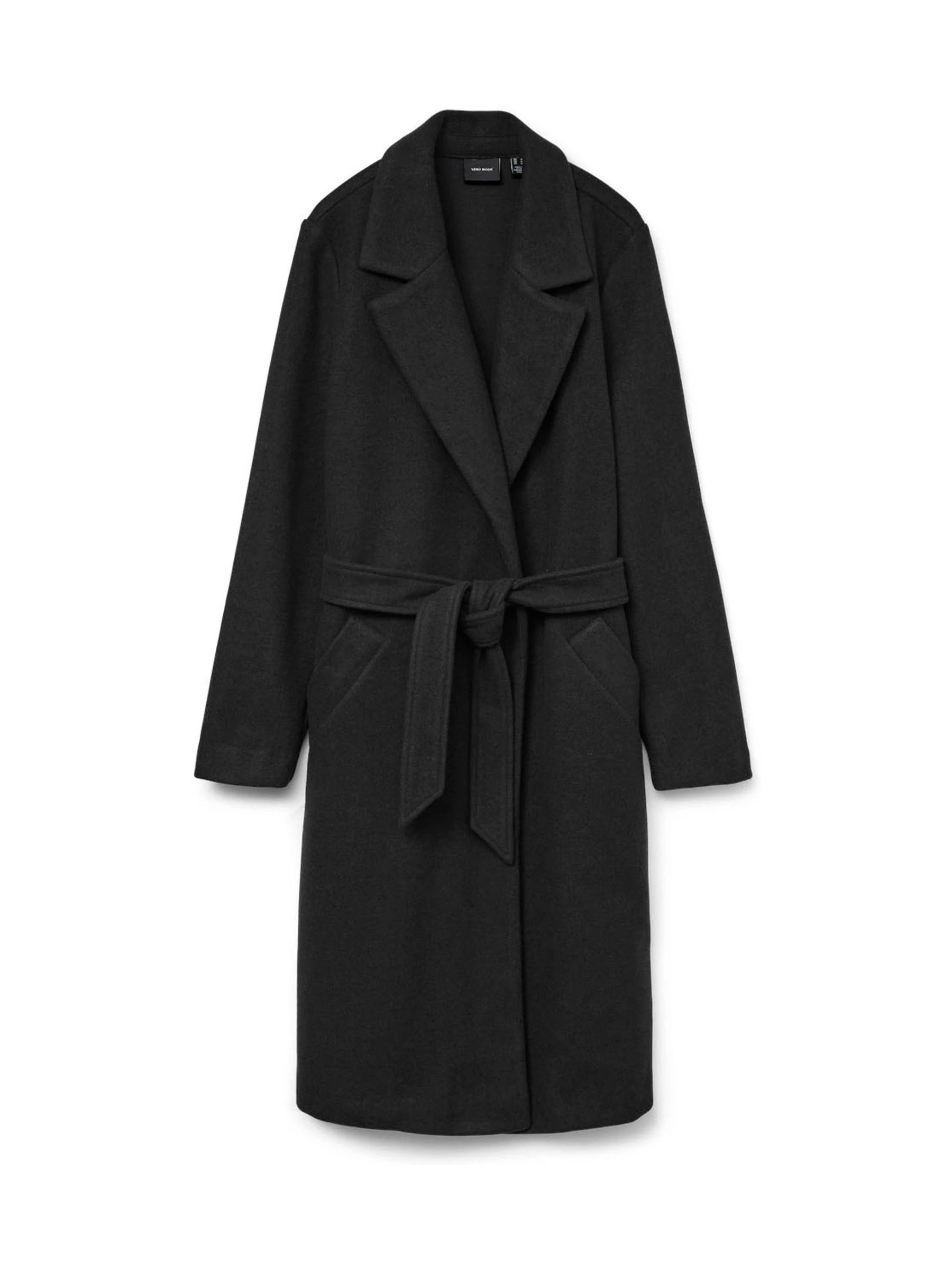 Zwart - VERO MODA Wrap Front Long Line Coat