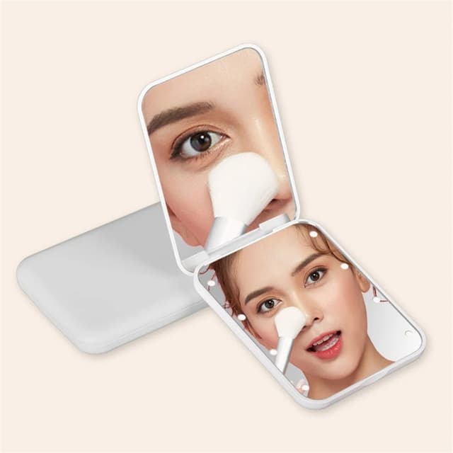 dobbeltsidet makeup spejl LED lys folde 2X forstørrelse spejl