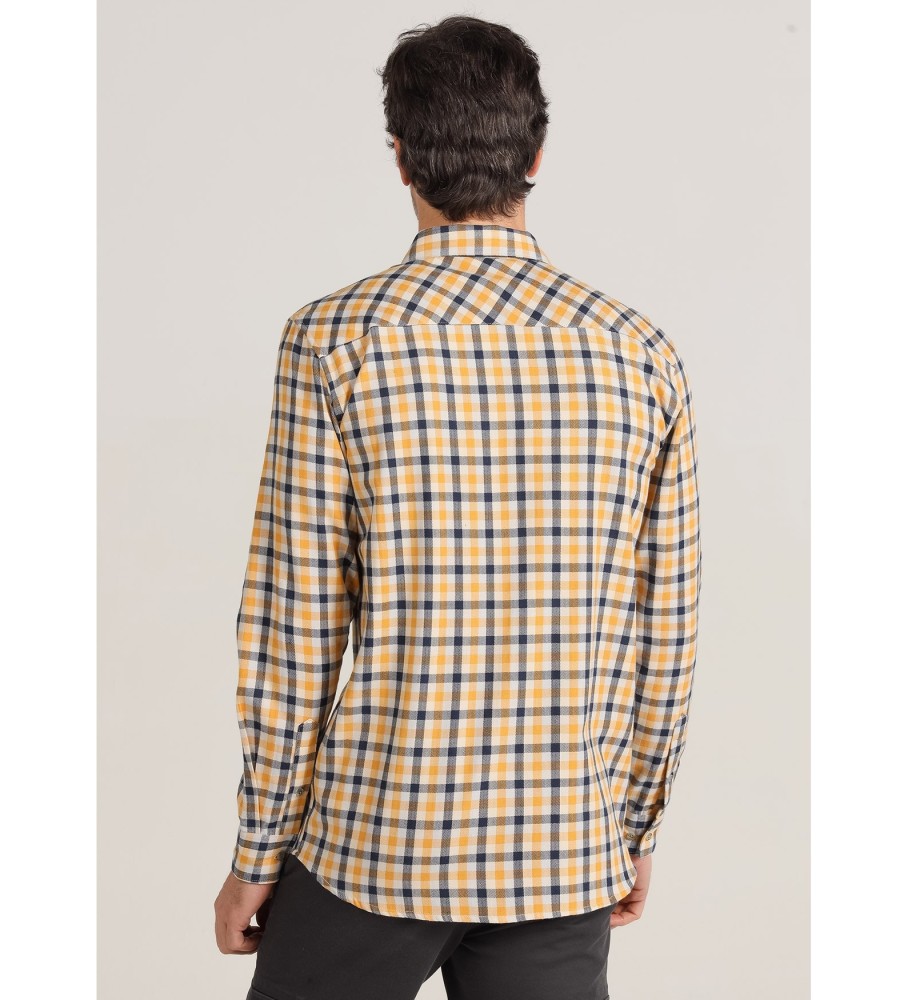 Camisa de manga comprida xadrez amarela Bendorff com bolso.