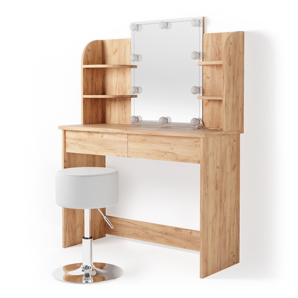 VICCO LED Schminktisch CHARLOTTE Frisiertisch Kommode Kosmetiktisch Eiche Hocker