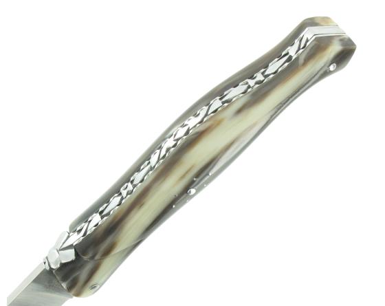 Laguiole 15 cm - Forgé (forme flêche) - Plein Manche en Corne - GUILLOCHAGE Couteau de Poche Dubesset