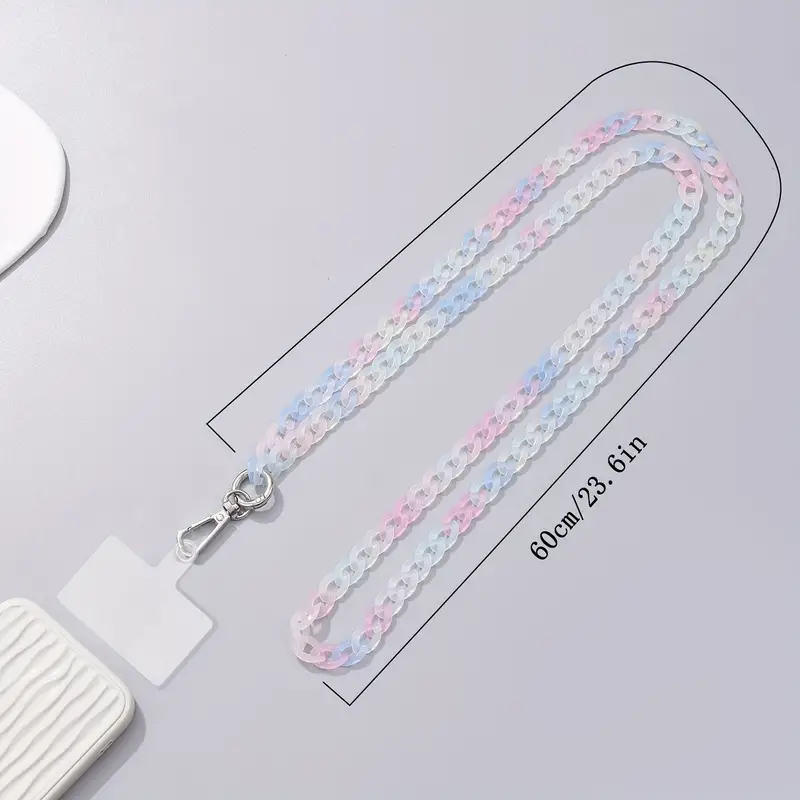 (120cm) Universal Necklace Handykette Umhängeband für Schutzhülle mit Acrylsteinen   1x Einlage - Bunt / Transparent