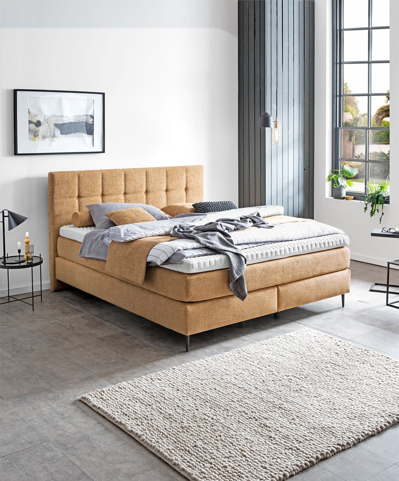 MONDO Boxspringbett BARELL ALMERIA honigfarbig