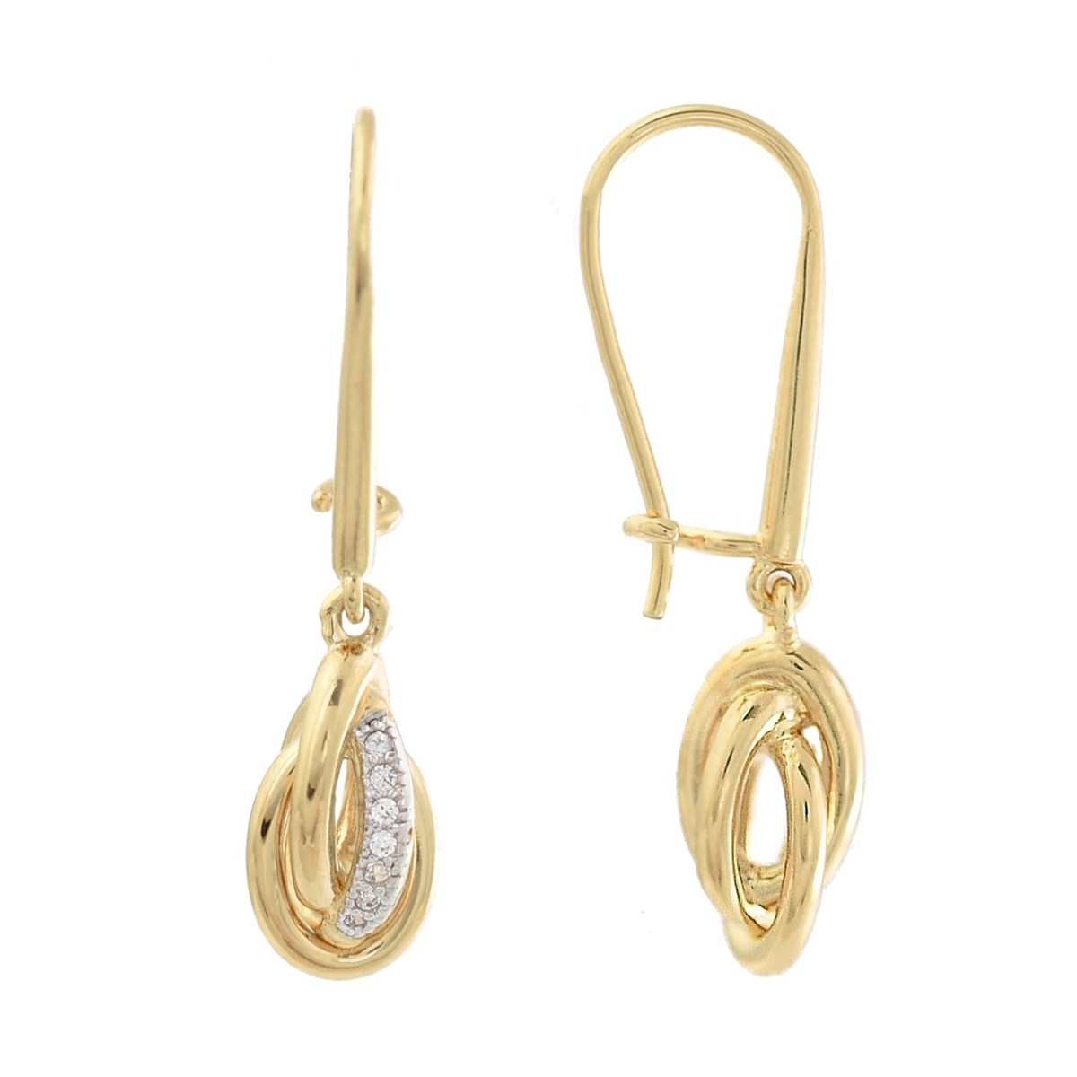 Boucles d'oreilles dormeuse noeud serti d'oxyde de zirconium Plaqué OR 750 3 microns 2 tons
