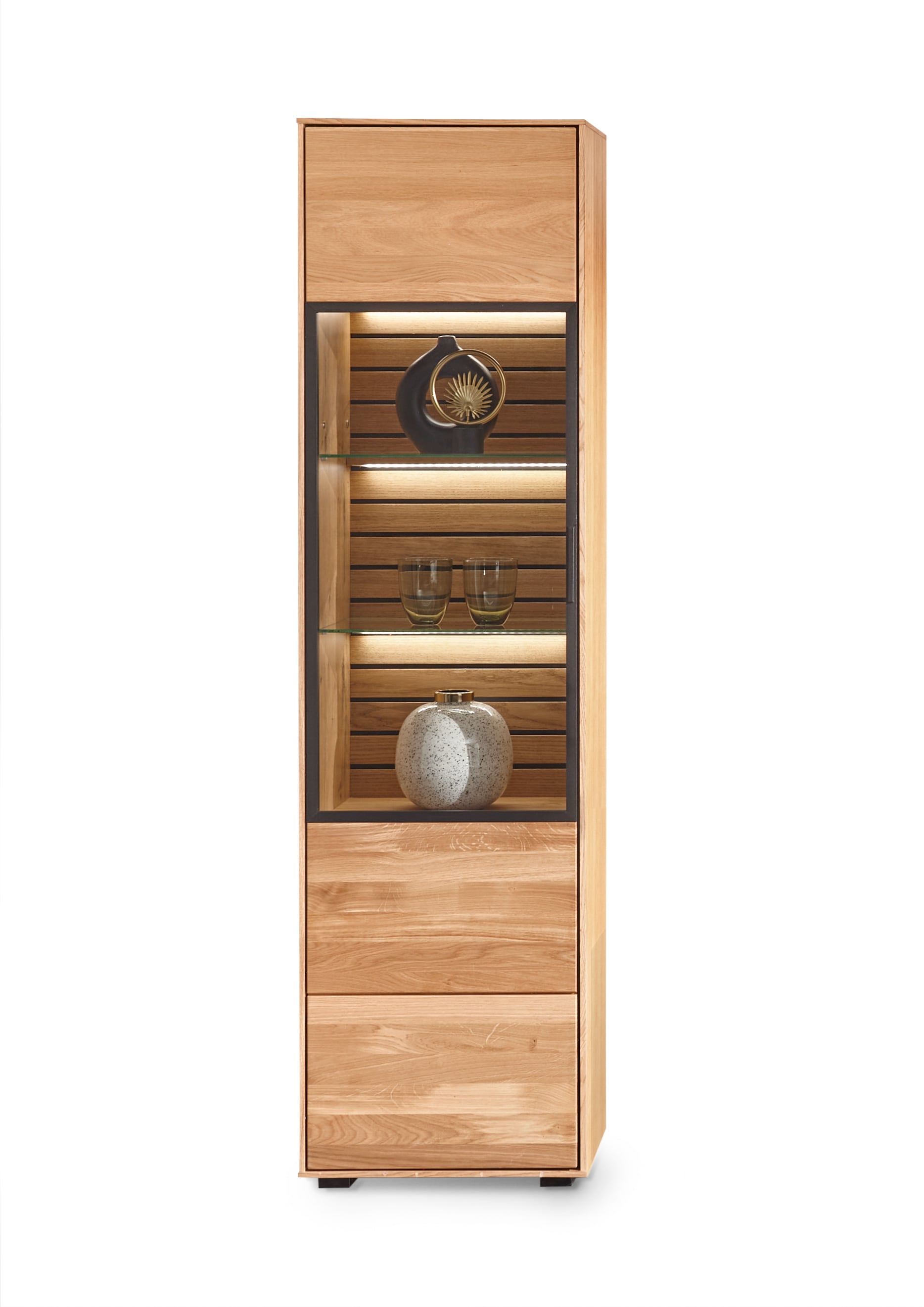 set one by Musterring Vitrine JACKSON 50 x 198 cm Eiche massiv/Eiche furniert