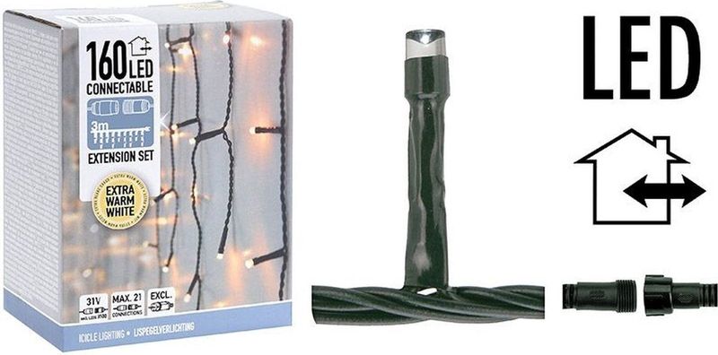 Koppelbare IJspegelverlichting - 160 LED - 3m - warm wit binnen/buiten verlichting